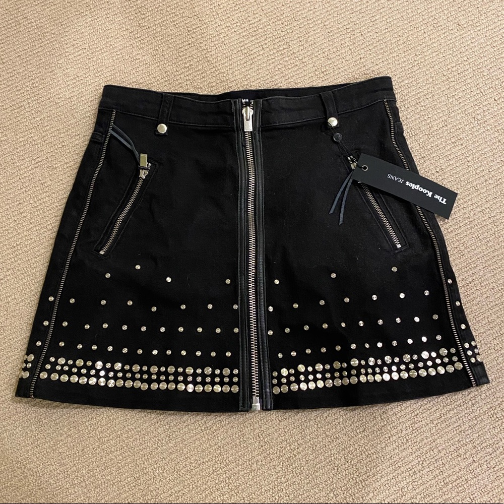 The Kooples black denim studded skirt